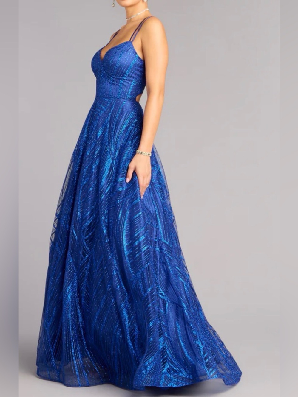 Windsor Royal Blue Glitter A-Line Prom Dress/ Altered - Picture 2 of 3